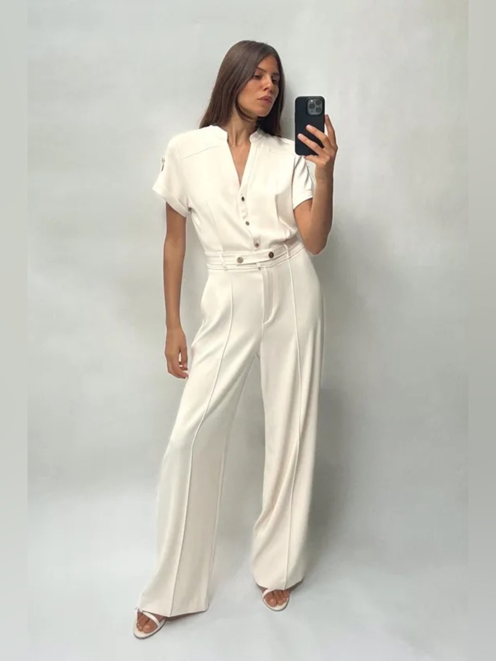 Zara NWT crepe jumpsuit with gold buttons L NWT